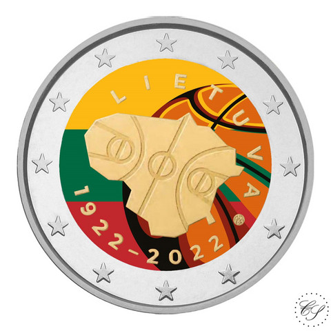 Liettua 2 € 2022 Koripallo 100 vuotta, väritetty (#3)