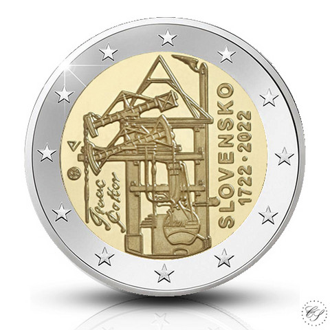 Slovakia 2 € 2022 Höyrykone 300 vuotta