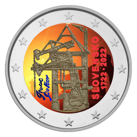 Slovakia 2 € 2022 Höyrykone 300 vuotta, väritetty (#5)