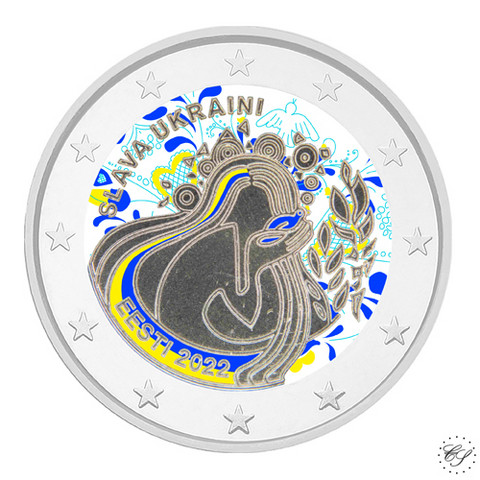 Viro 2 € 2022 Ukraina & Vapaus, väritetty (#3)