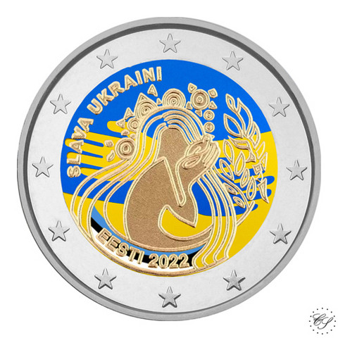 Viro 2 € 2022 Ukraina & Vapaus, väritetty (#5)