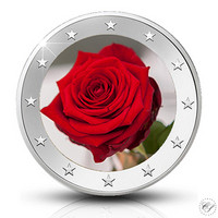 Ystävänpäivä & Ruusu 2 € 2023 juhlaraha, väritetty