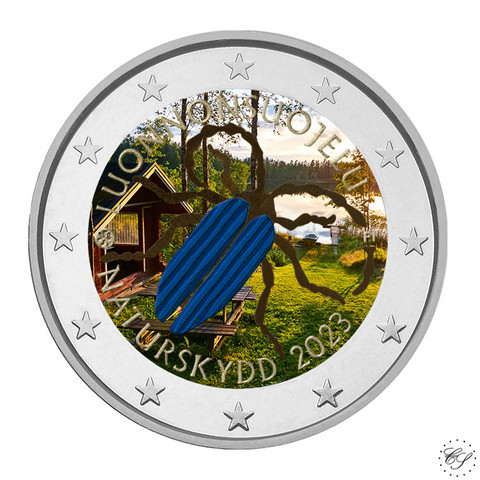 Suomi 2 € 2023 Luonnonsuojelulaki 100 v., väritetty (#1)