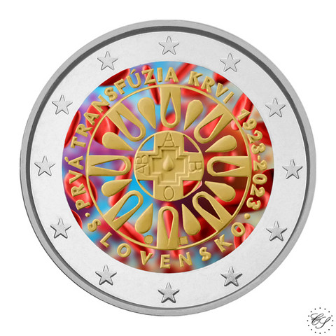 Slovakia 2 € 2023 Ensimmäinen verensiirto 100 v., väritetty (#4)