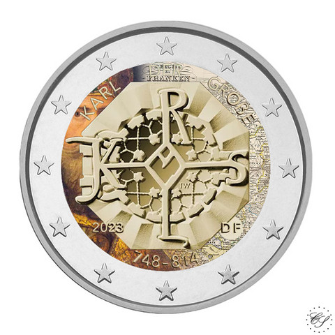 Saksa 2 € 2023 Kaarle Suuri, väritetty (#1)