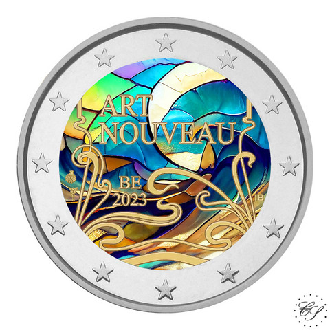 Belgia 2 € 2023 Art Nouveau BU, väritetty (#4)