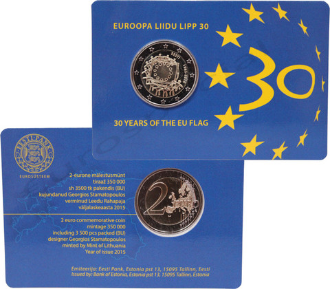 Viro 2 € 2015 EU:n lippu 30 vuotta BU coincard