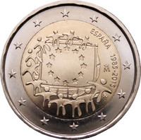 Espanja 2 € 2015 EU:n lippu 30 vuotta
