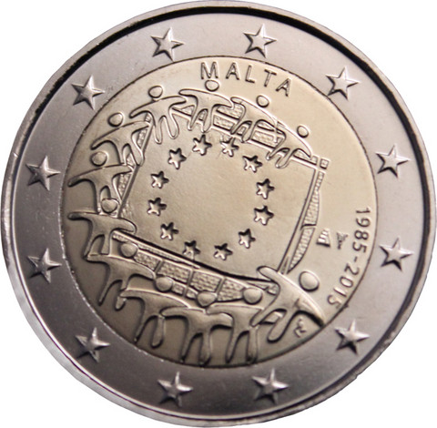 Malta 2 € 2015 EU:n lippu 30 vuotta