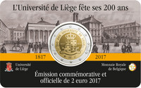 Belgia 2 € 2017 Liégen yliopisto 200 v. coincard BU