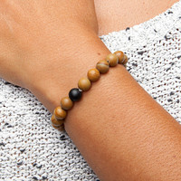 Mala bracelet, wooden beads with black agate