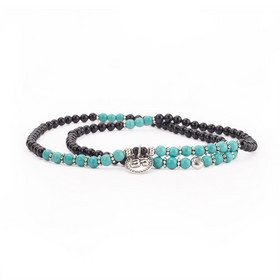 Mala Long Bracelet - Turquoise and Black Agate, M-size