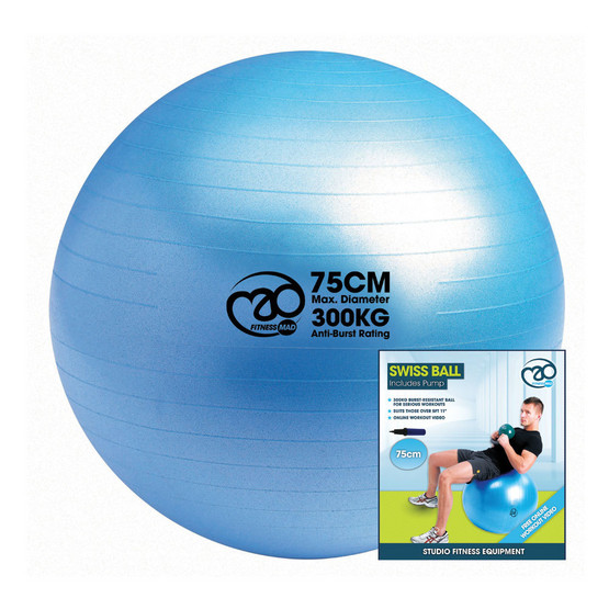 Swiss Ball, Pump & Online Guide, Blue 75cm –