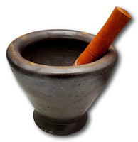 Lao Clay Mortar and Wooden Pestle L