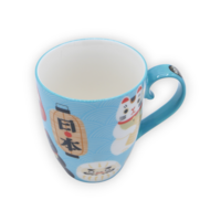 Maneki Neko and Daruma mug - Pale blue