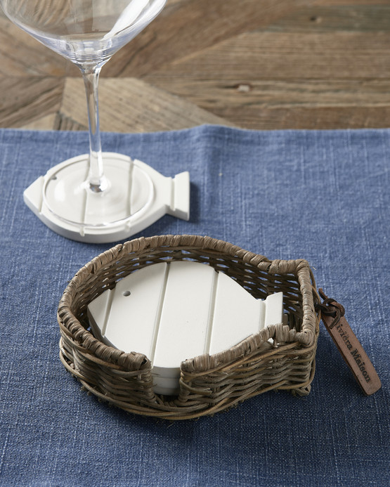 RIVIERA MAISON RUSTIC RATTAN HAPPY FISH COASTER 4 PCS