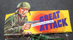 Great Attack, muovisia lelusotilaita, 1980 luku. Tennison Trading Co. Hong Kong, täysi pussi.