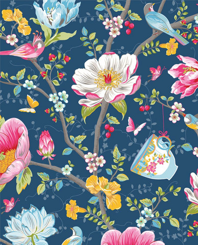 Tapetti 341003 Chinese Garden Dark Blue, tummansininen