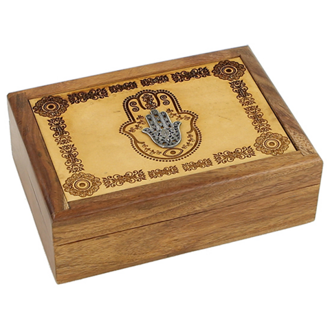 Tarotlaatikko seesamipuuta 'Hand of Fatima' 18*12,5*6cm