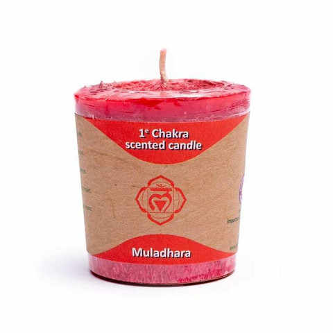 Votiivikynttilä punainen 'Chakra 1 Muladhara - Voima'