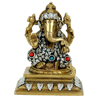 Patsas Ganesh kulta-hopea messinki 14cm