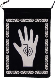 Samettipussi 'Reiki Hand' musta 13*18cm