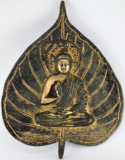 Seinäreliefi 'Buddha on Leaf' messinki 22*16cm