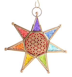 Ripustettava tuikkukynttilälyhty 'Oriental Chakra Star' 26cm