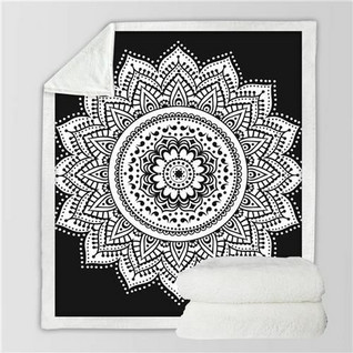Mikrokuituviltti 'Mandala Black & White' 130*150cm