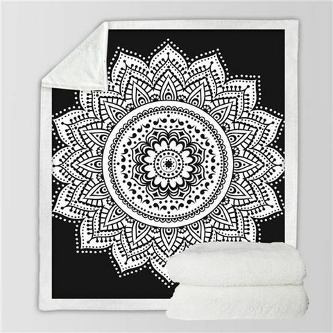 Mikrokuituviltti 'Mandala Black & White' 130*150cm