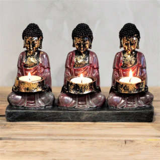 Tuikkupidike '3 Buddha Antique' puna-musta 16*25cm