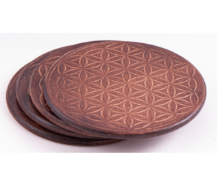 Lasinaluset 'Flower of Life Dark Wood' 10cm (4 kpl)