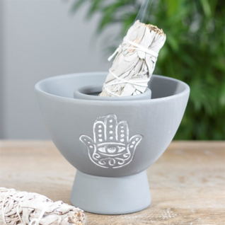Suitsukekulho 'Smudge Bowl Hamsa Terracotta' harmaa 10,5*13cm