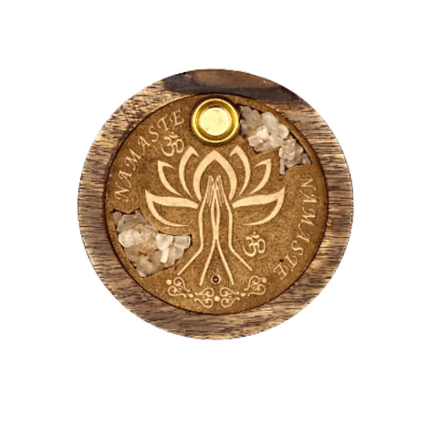 Suitsukealusta puinen 'Namaste - Ruusukvartsi' 10cm