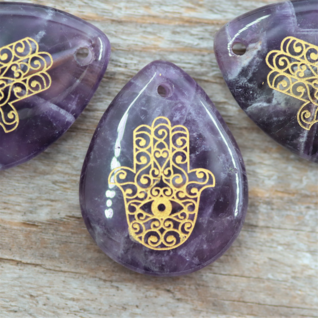 Riipus Ametisti 'Hamsa Drop' 32*25mm