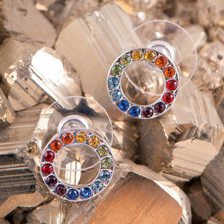 Korvakorut 'Round Rainbow Crystal' 12mm (925 hopea)