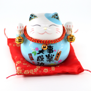 Rahakissa posliinia 'Blue Money Cat' 12*10cm
